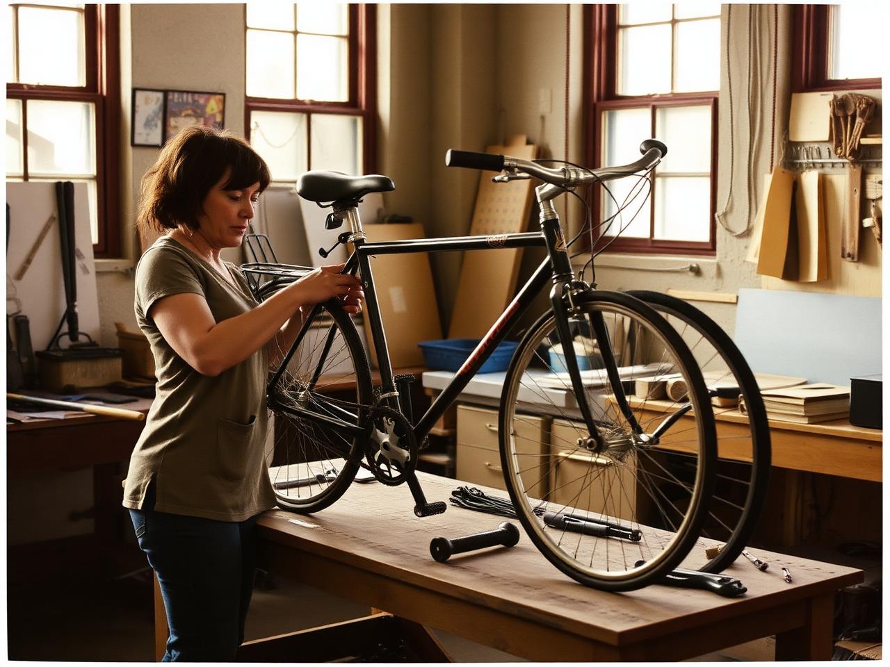 Réparation d'un vélo dans un atelier solidaire