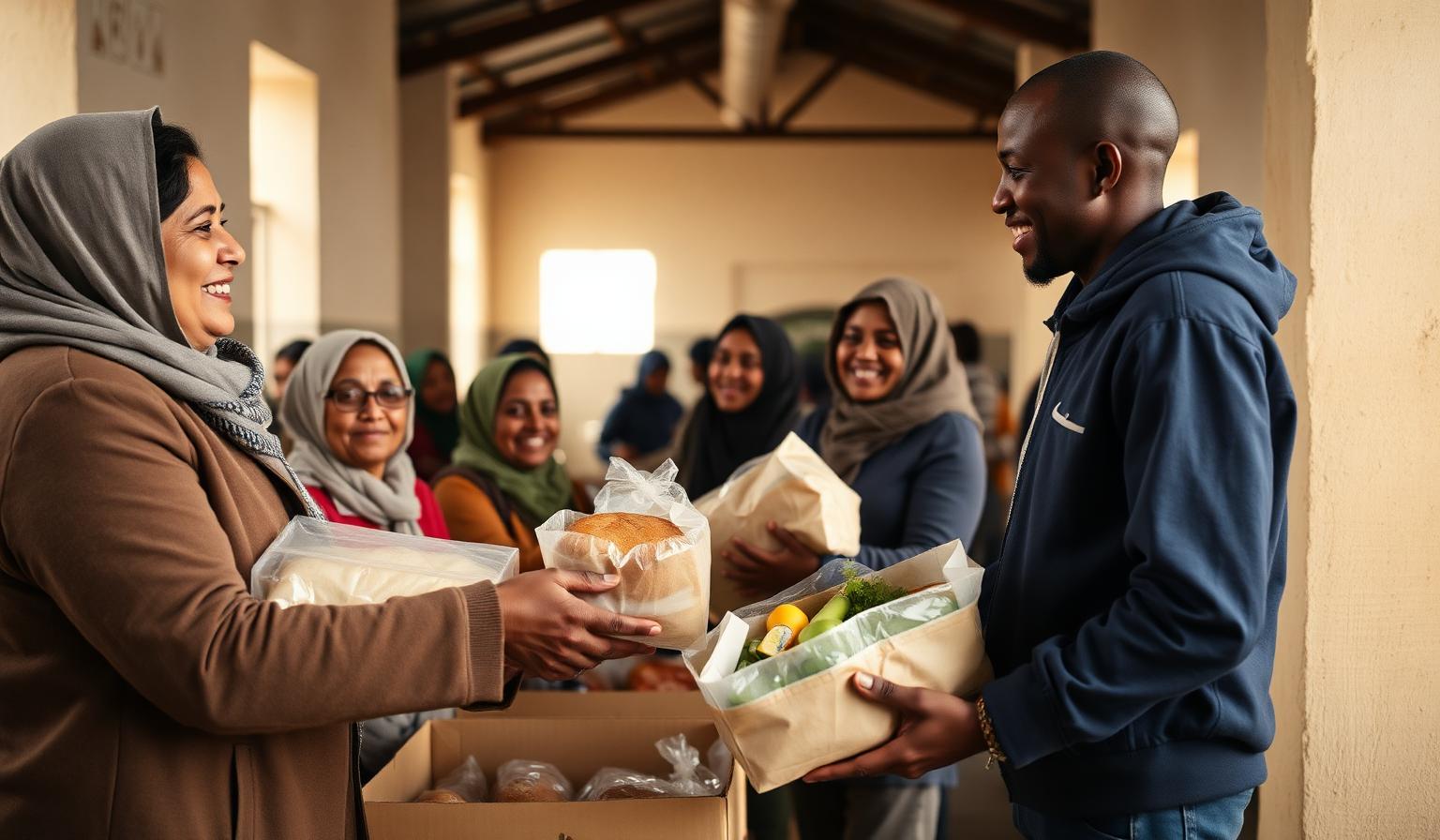 Volontaires préparant et distribuant des paniers solidaires