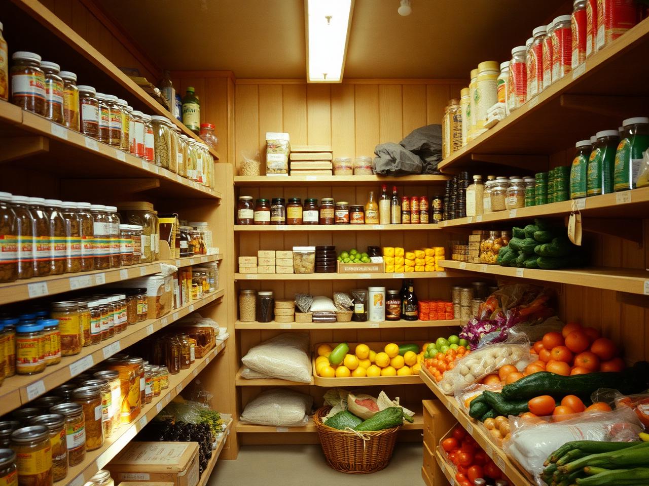 Étagères d'une épicerie solidaire approvisionnée en produits frais